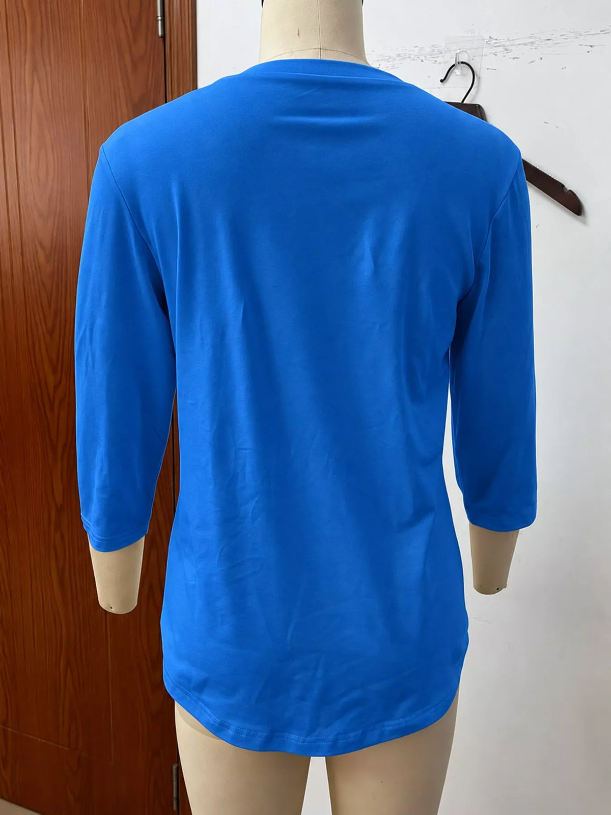 Blue v-neck half sleeve t-shirt, back view