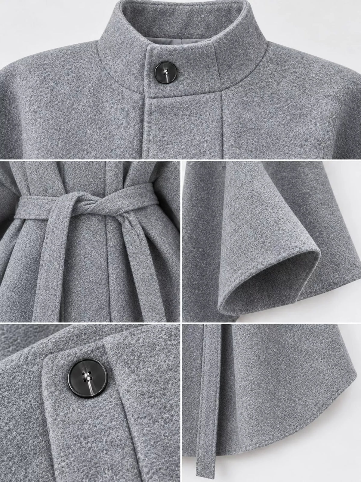 Gray tie-waist cape — design and construction details