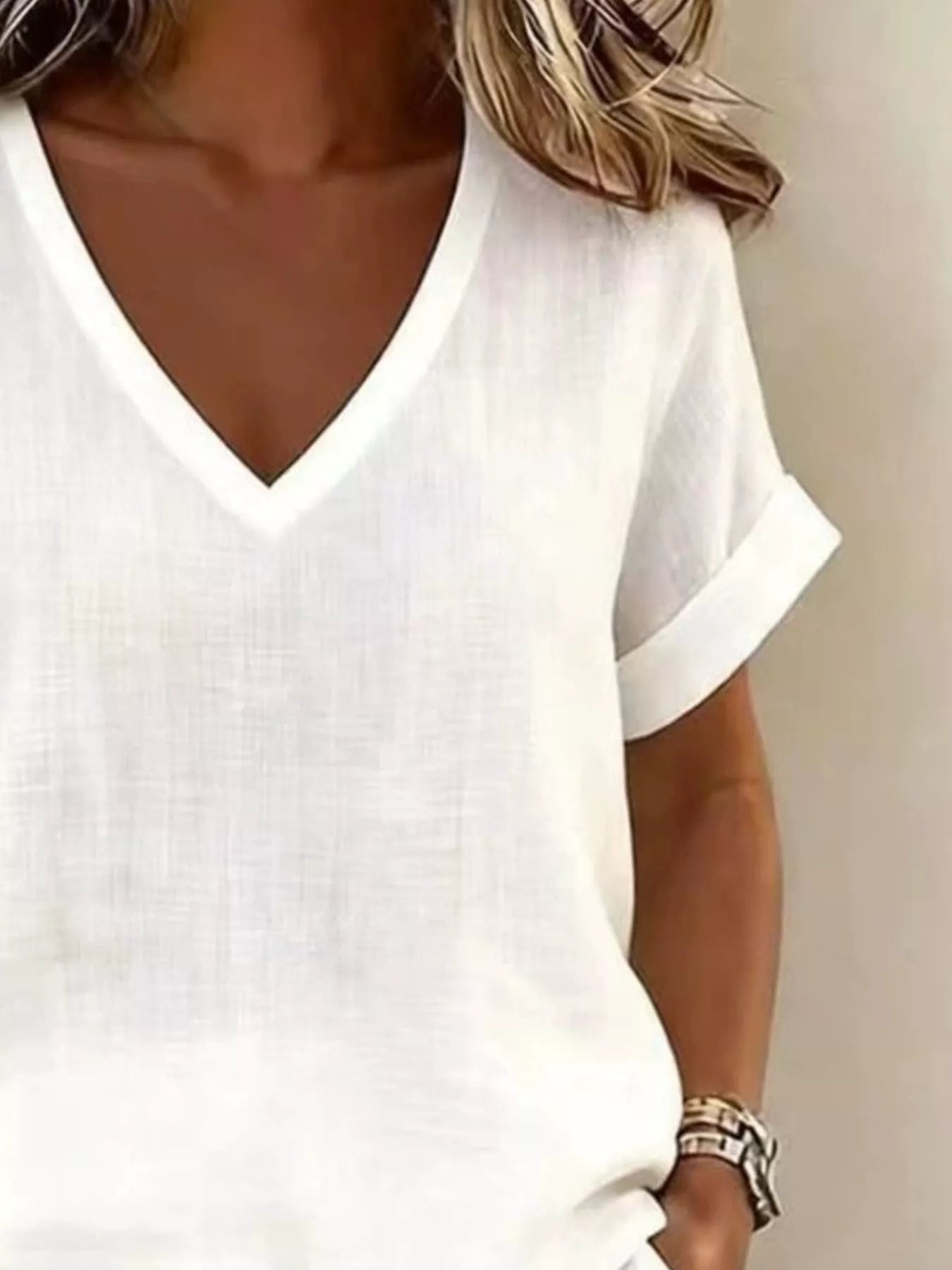 Trendsi V-Neck Linen Blend Short Sleeve Top and Shorts Set -