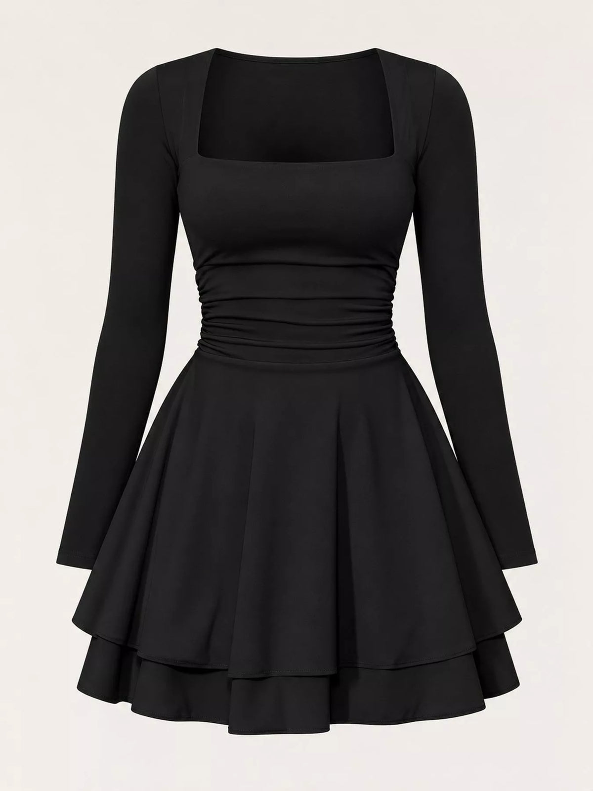 Square neck long sleeve mini dress, product view