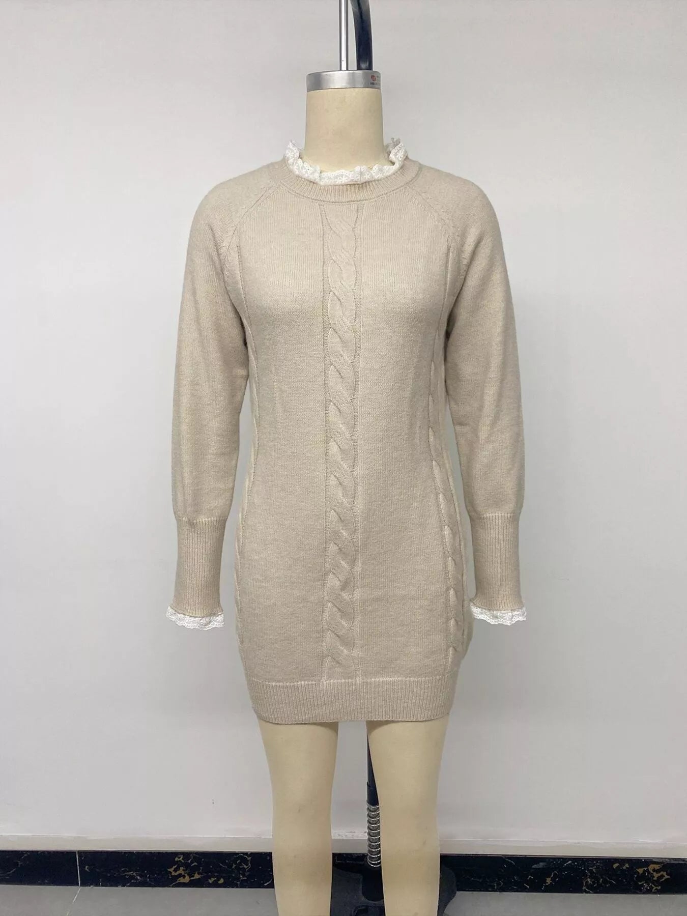 Trendsi Cable Knit Raglan Sleeve Sweater Dress -