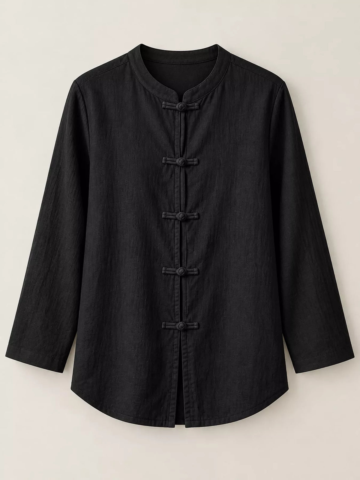 Chinese Style Mandarin Collar Blouse in black, front view