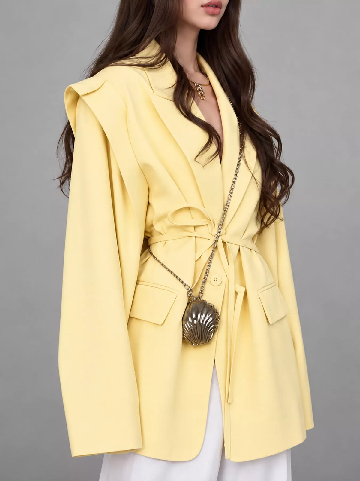 Collared long sleeve blazer, side view