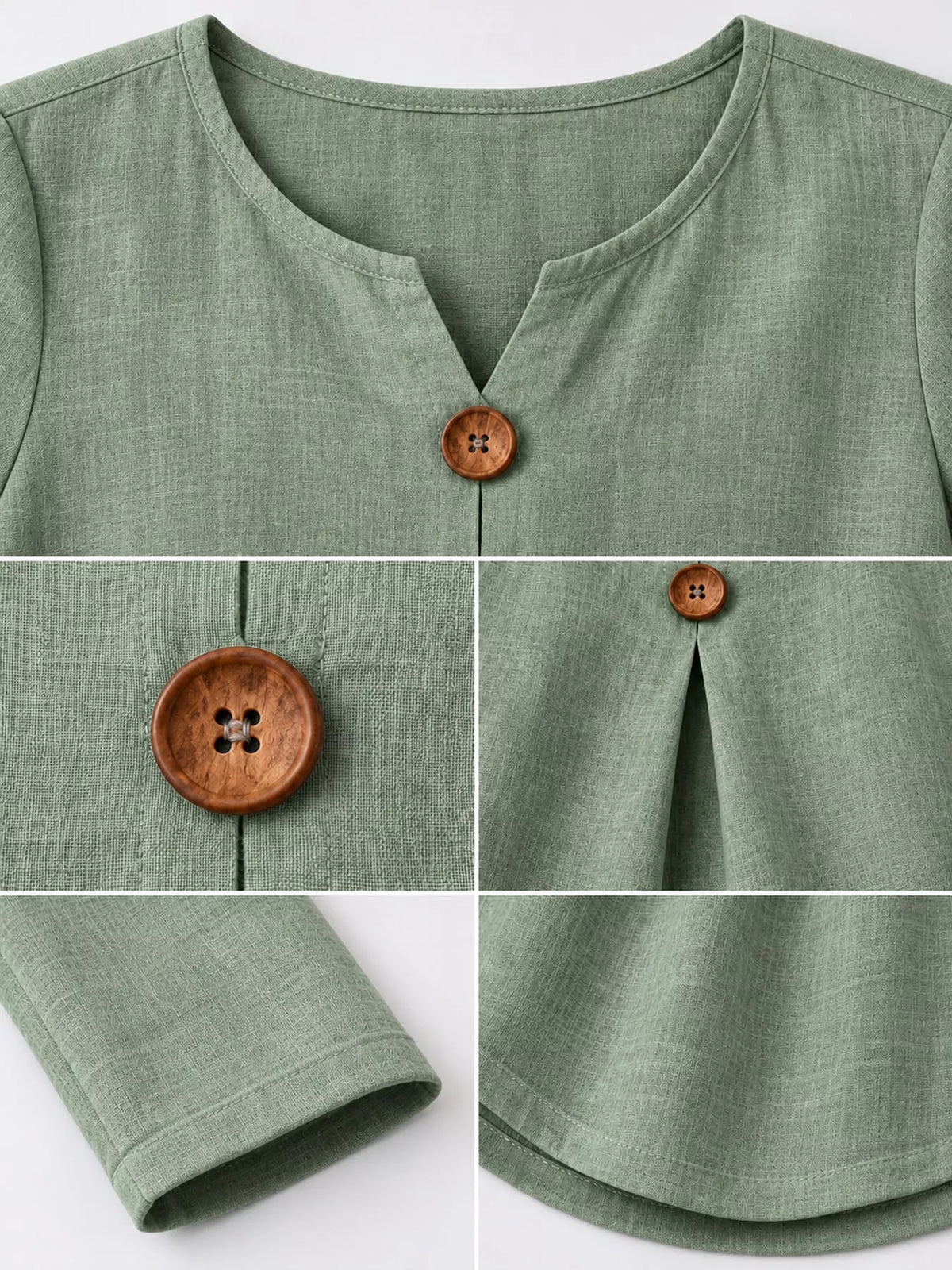 Green long sleeve decorative button blouse