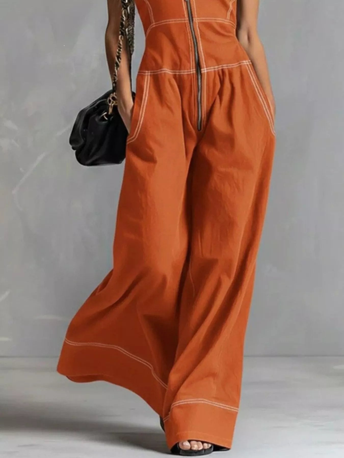 Trendsi Zip Front Sleeveless Wide Leg Jumpsuit -