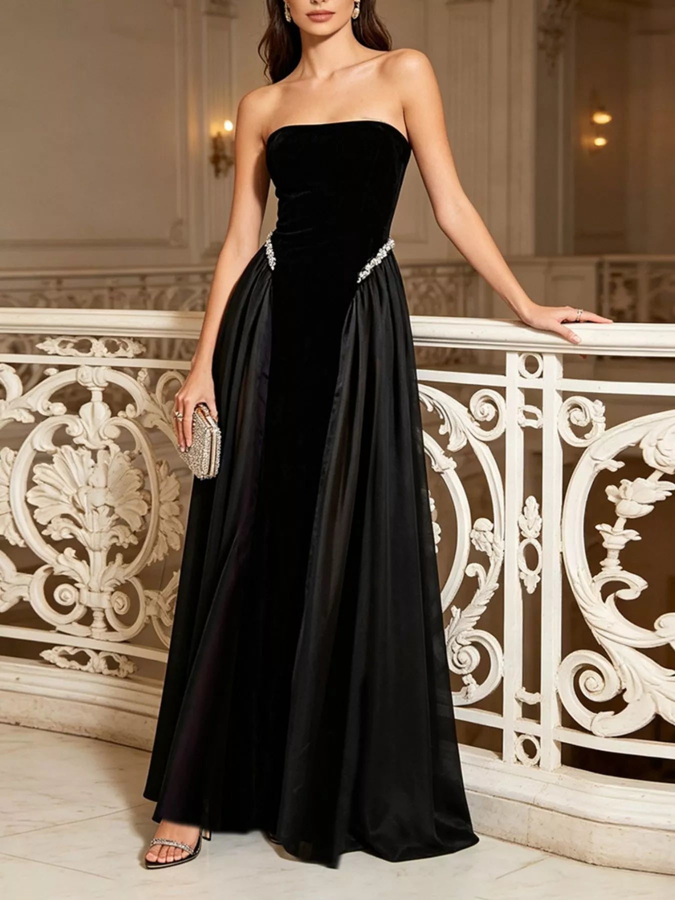 Trendsi Lace Up Back Tube Maxi Dress -