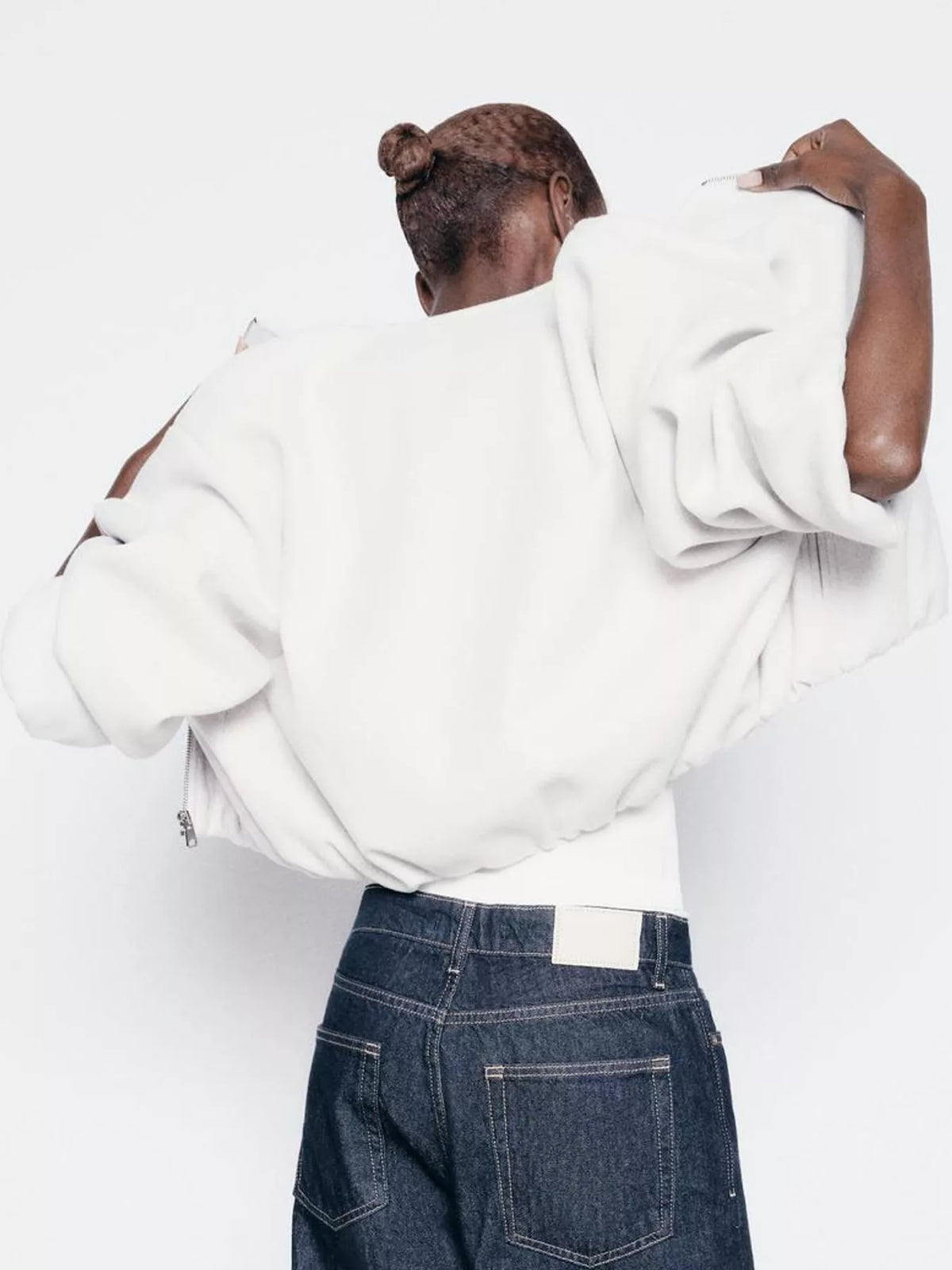 Cropped Round-Neck Zip-Up Jacket — back view