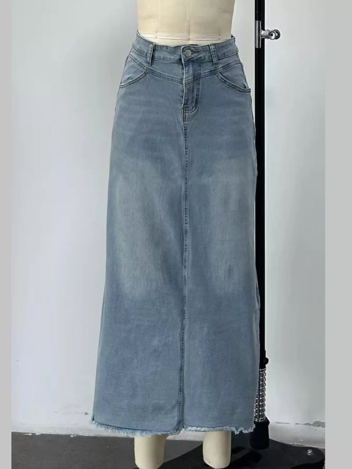 Raw Hem Maxi Denim Skirt — garment front