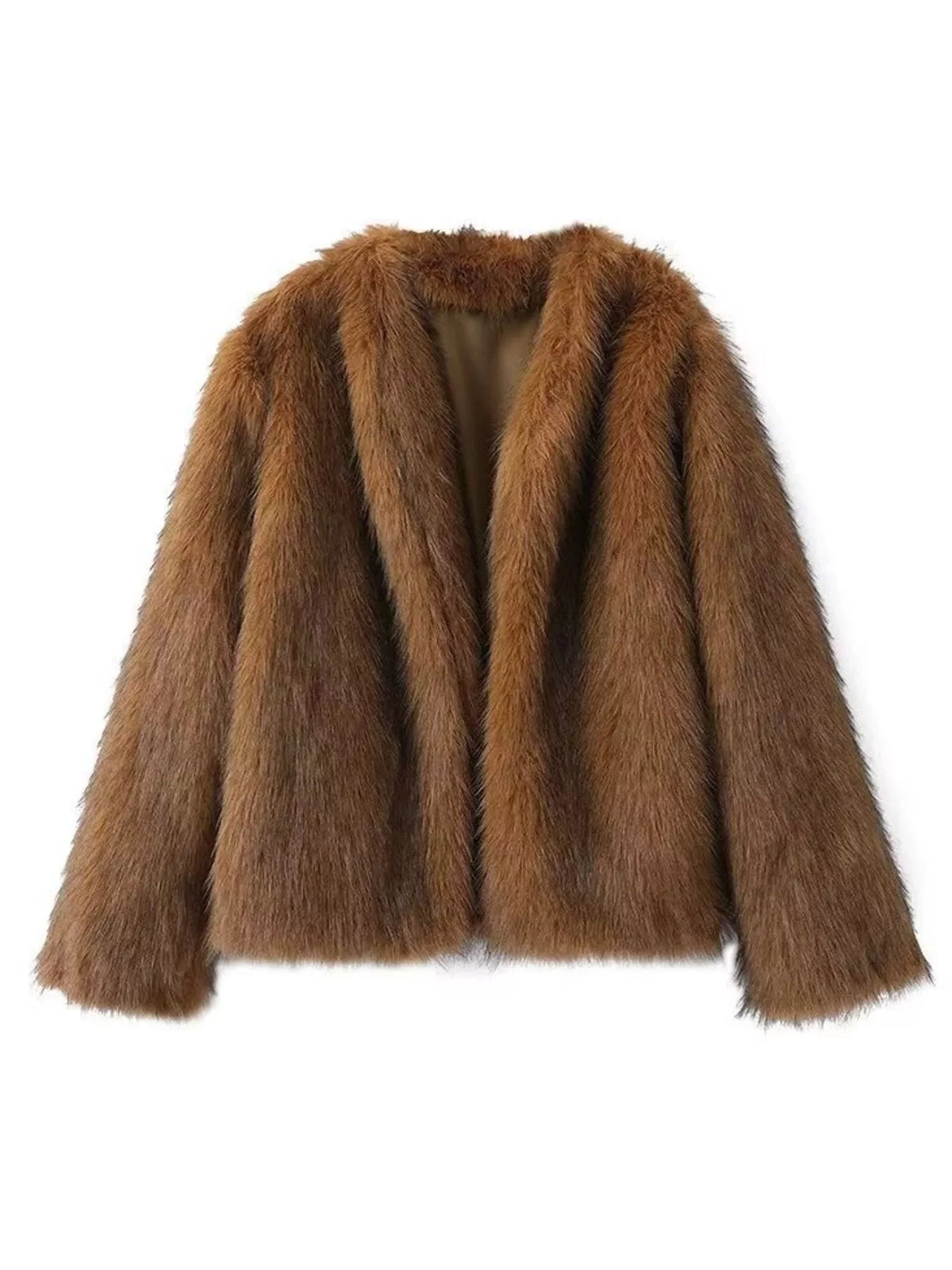 Faux Fur Open-Front Coat in brown