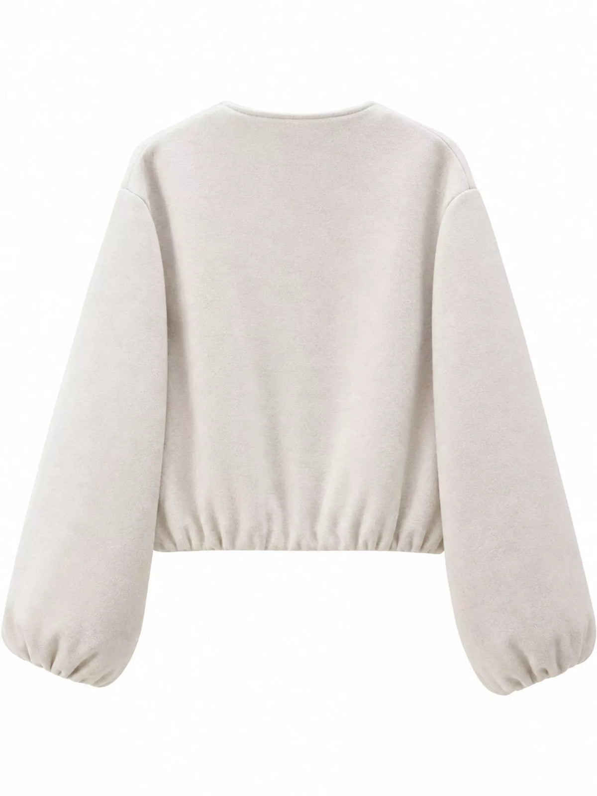 Cream zip-up long sleeve jacket — back view