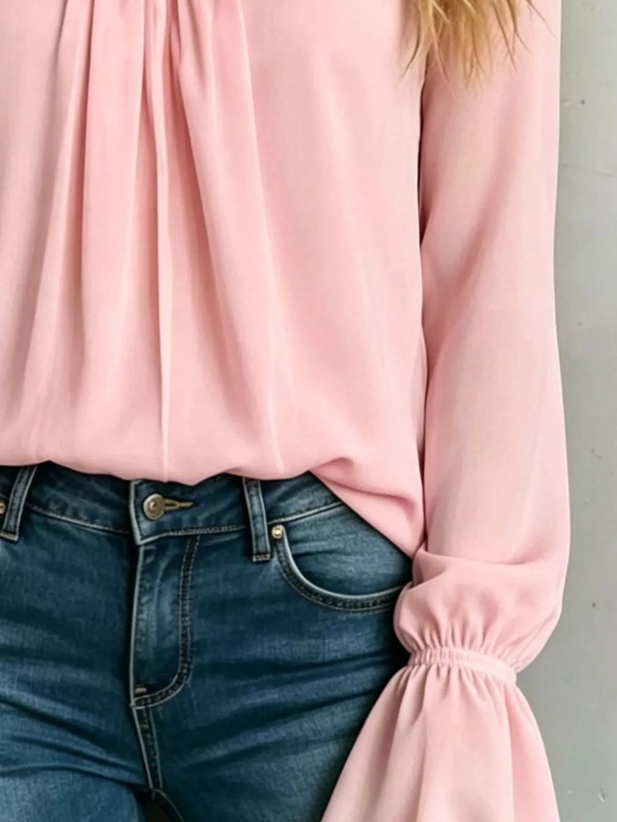 Dusty Pink V-Neck Flounce Sleeve Blouse back view