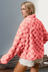 Trendsi Double Take Checkered Long Sleeve Fuzzy Jacket -