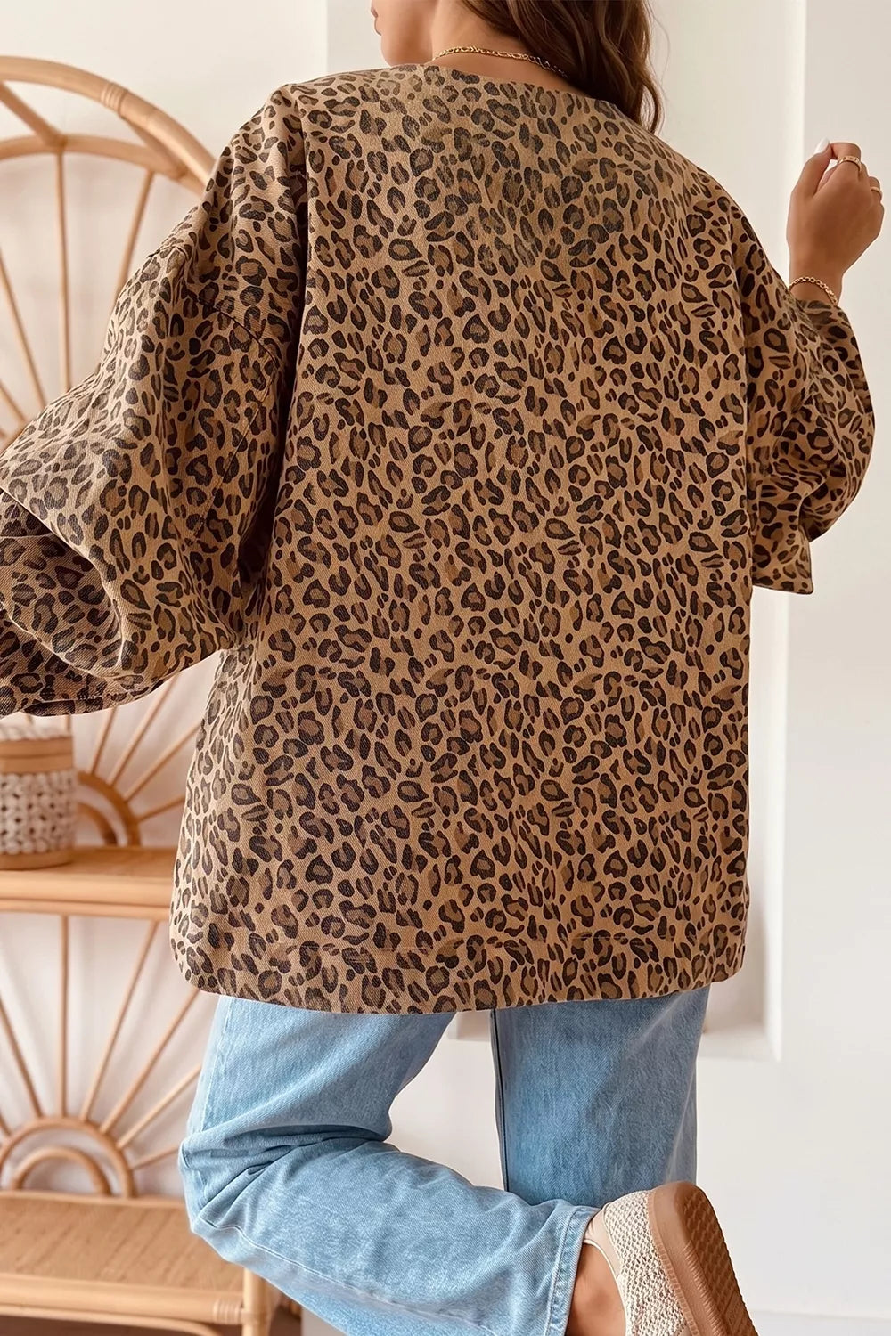 Trendsi Leopard Print Denim Jacket -