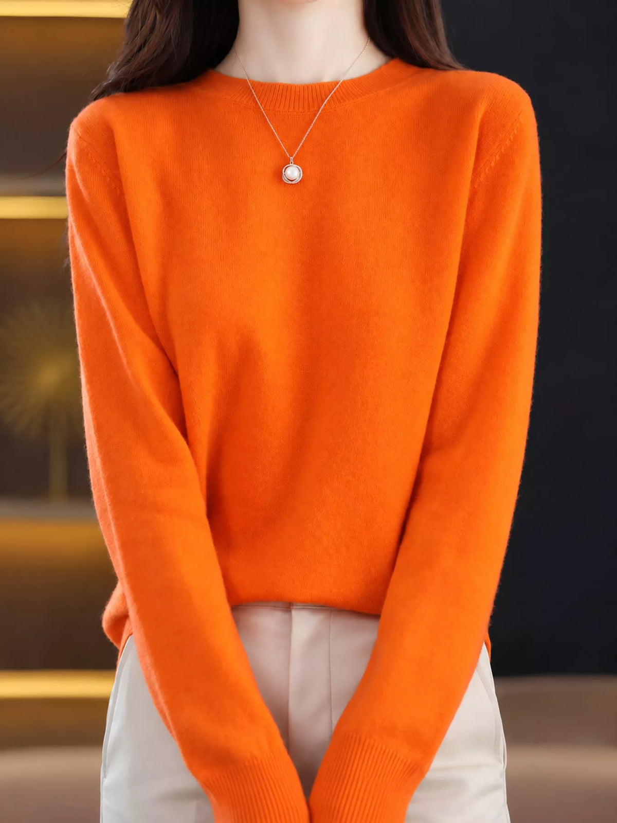 Crew Neck Long Sleeve Sweater — front view