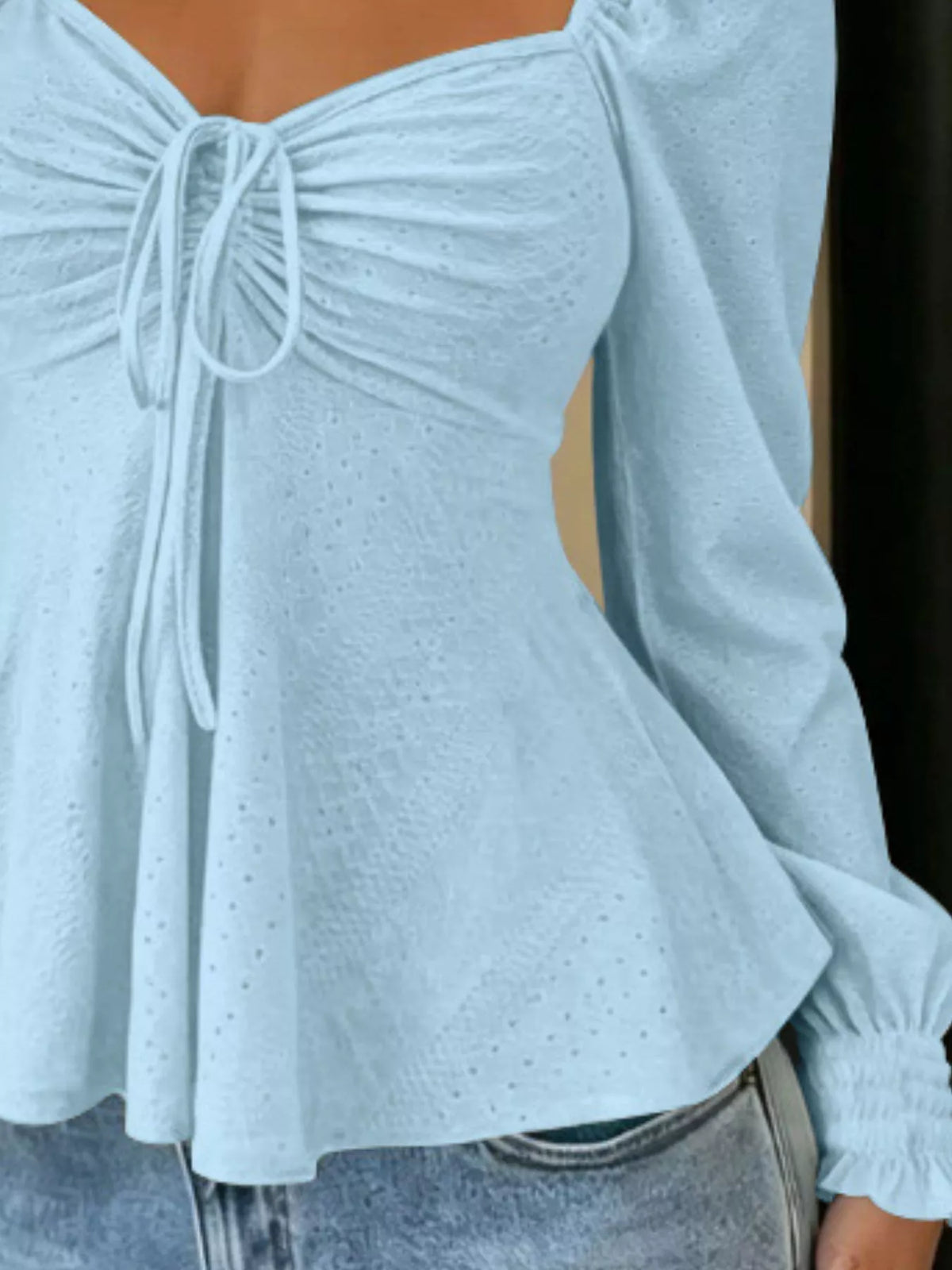 Trendsi Ruched Sweetheart Neck Long Sleeve Top -