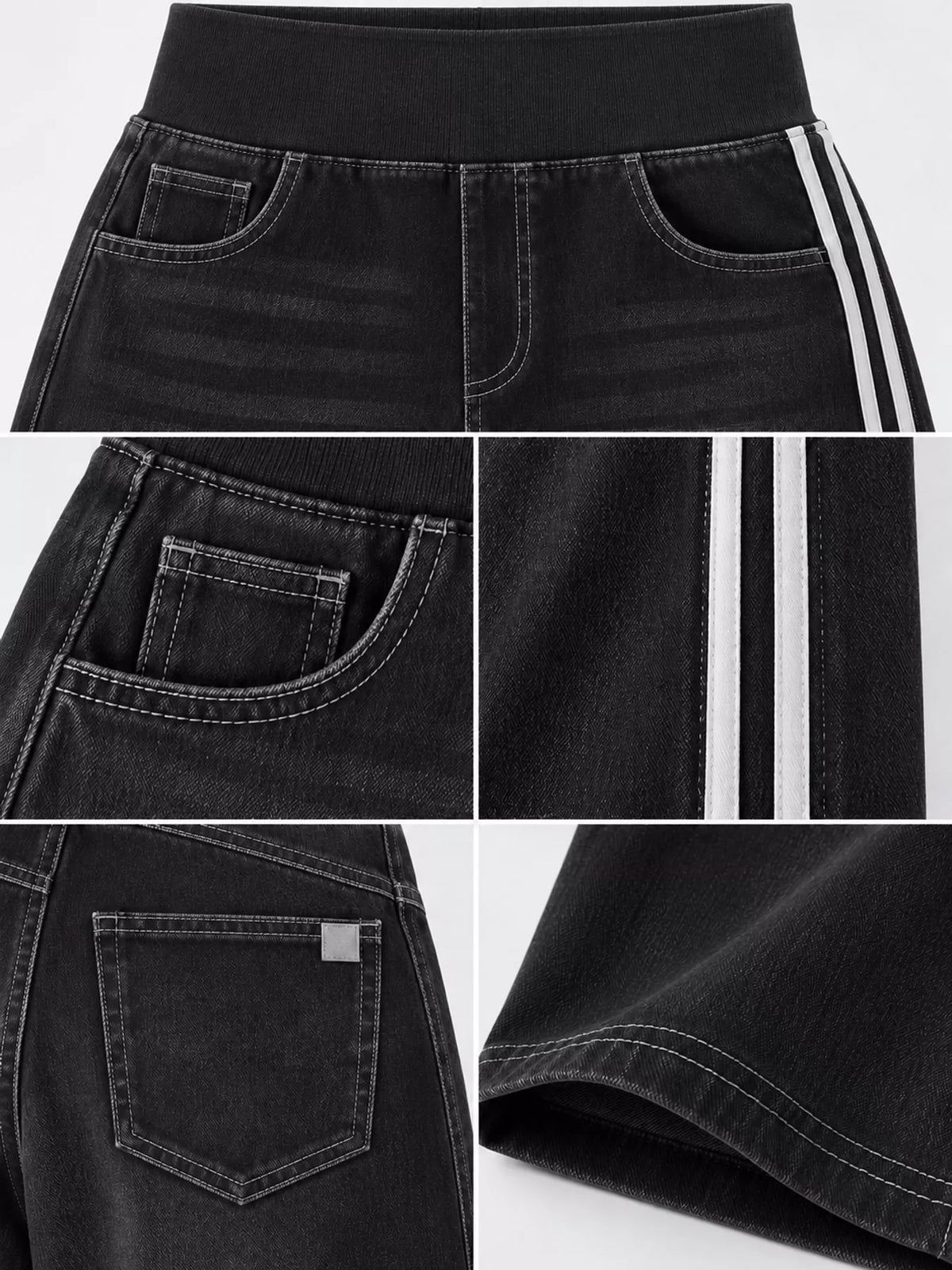 Wide-Leg Side-Stripe Jeans, detail view in black