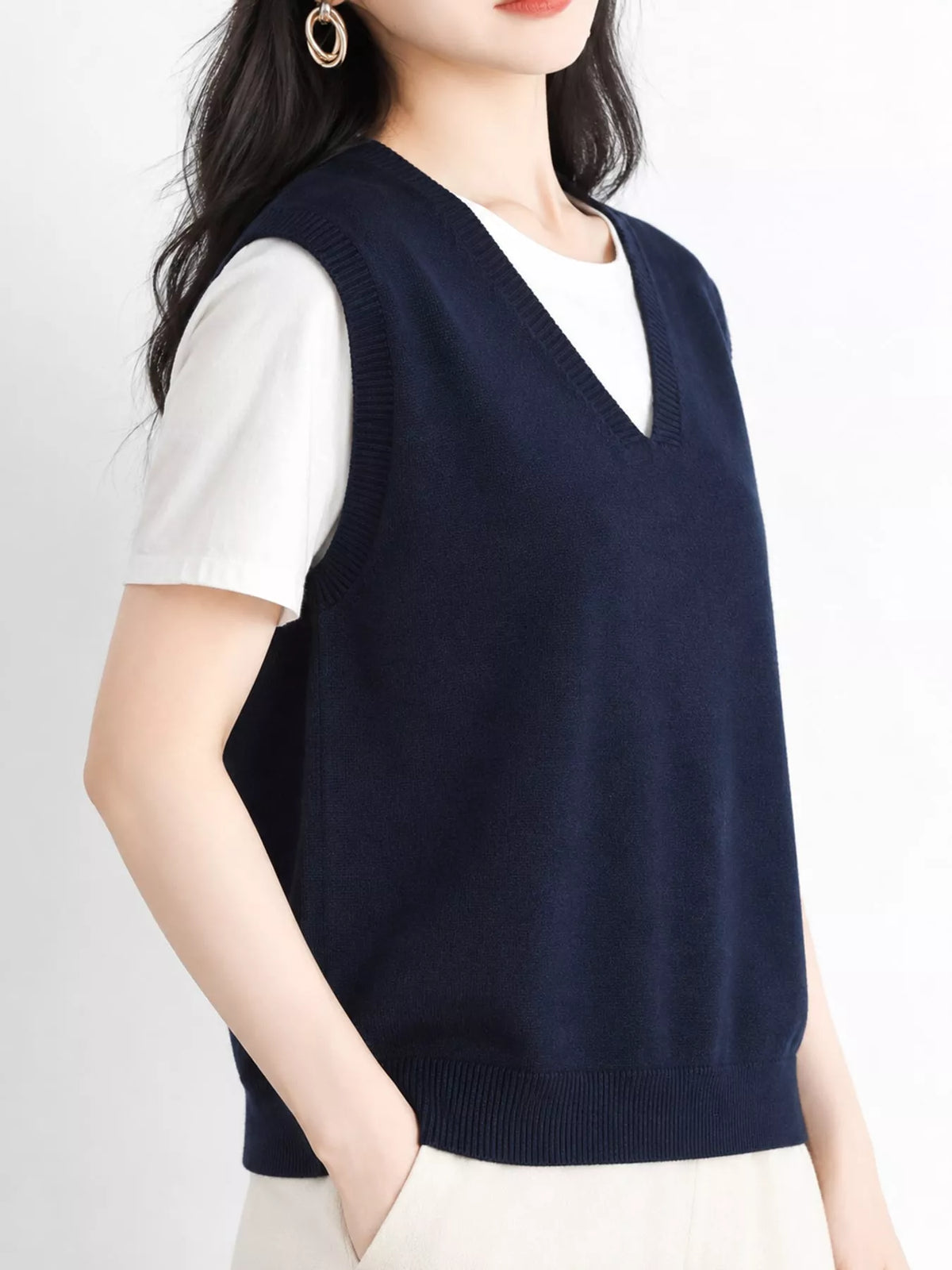 V-Neck Knit Sweater Vest — side view