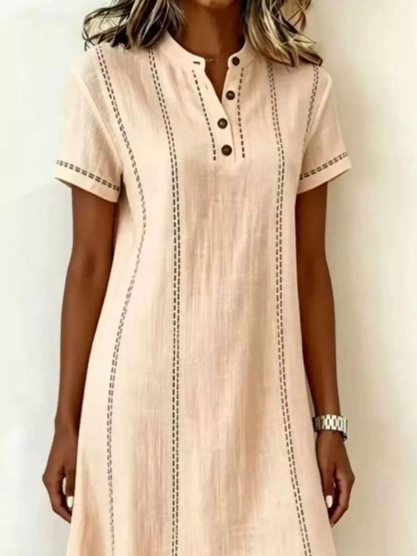 Button-detail short sleeve shift dress