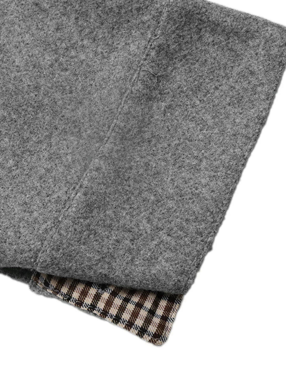 Gray gingham-trim button-down jacket, cuff detail