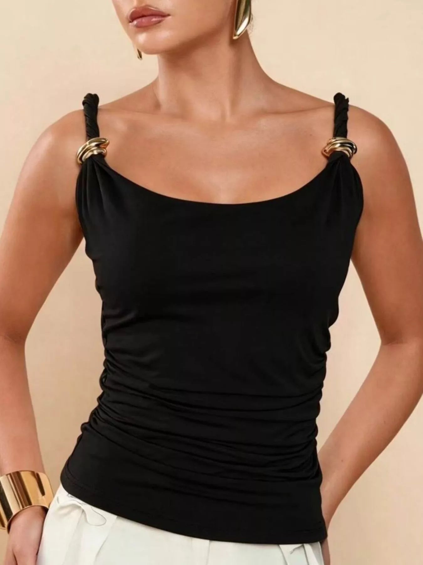 Trendsi Gold-Tone Ring Twisted Strap Cami -