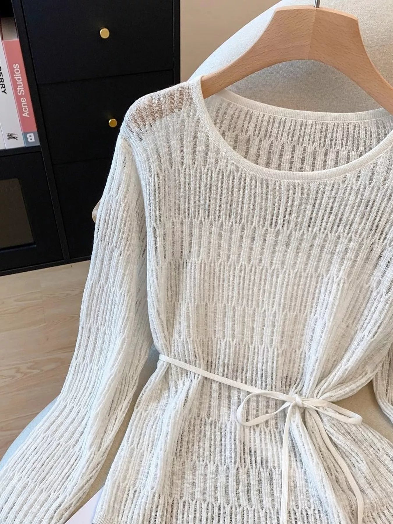 Trendsi Long Sleeve Knit Top with Tie Detail - Shirts