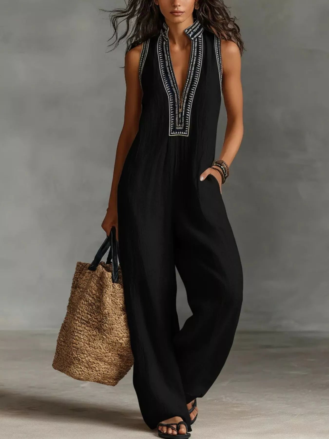 Trendsi Full Size Sleeveless Wide-Leg Jumpsuit Plus SIze -