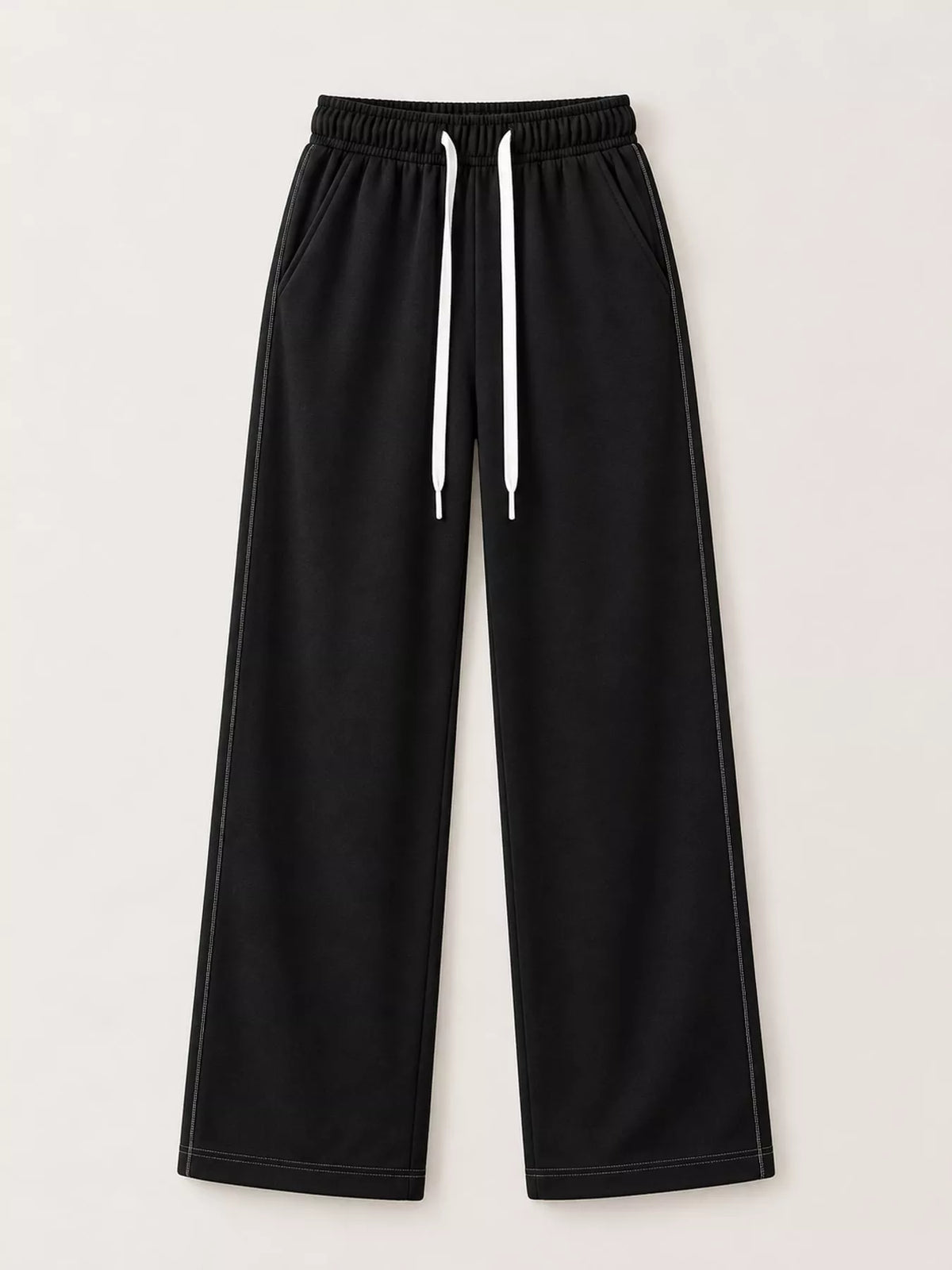Black wide-leg pants with drawstring