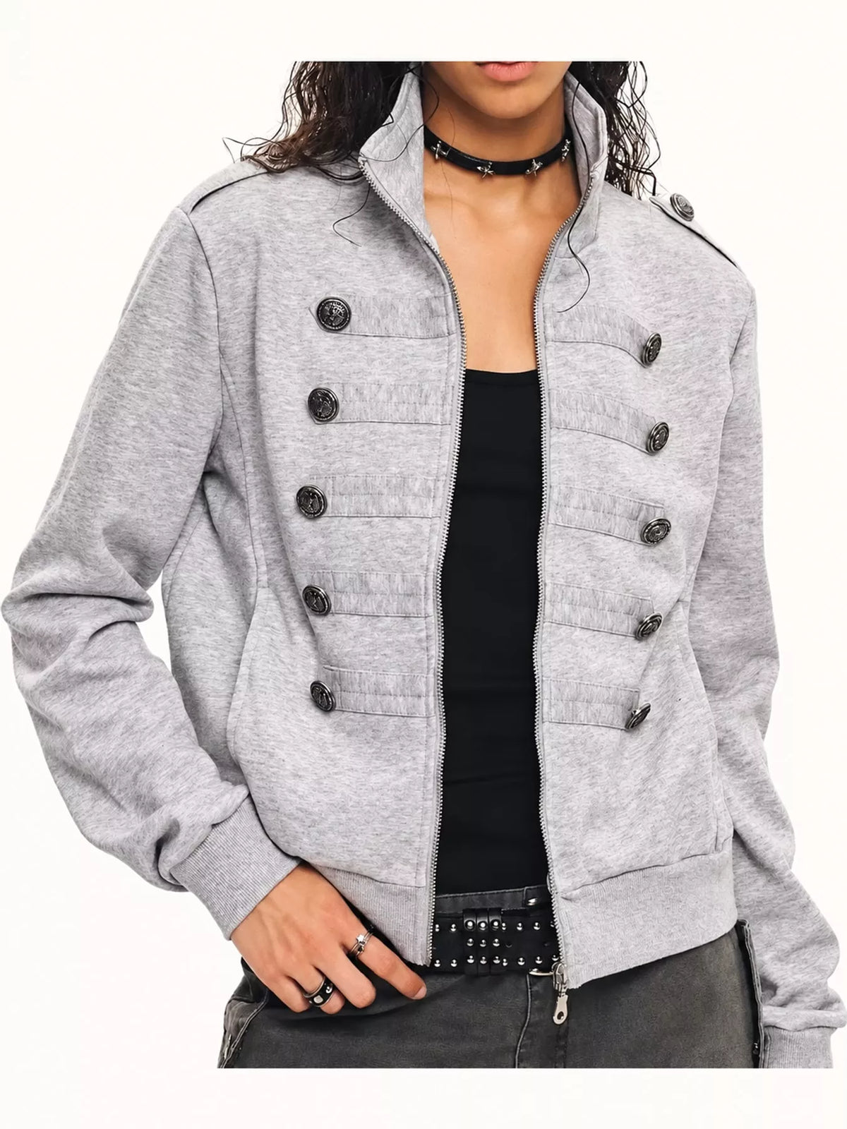 Gray zip up long sleeve jacket