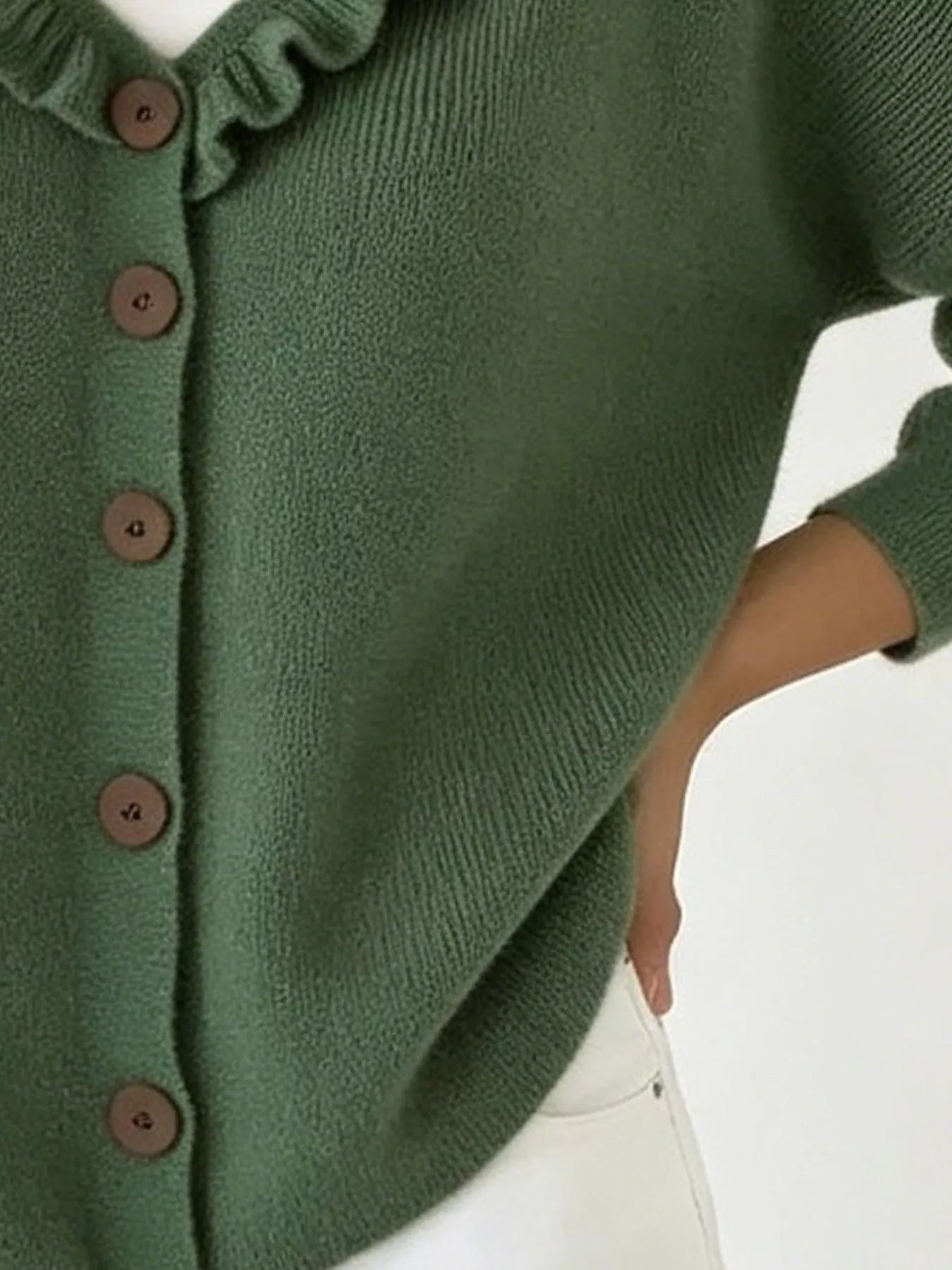 Trendsi Ruffled Neckline Button-Up Cardigan -