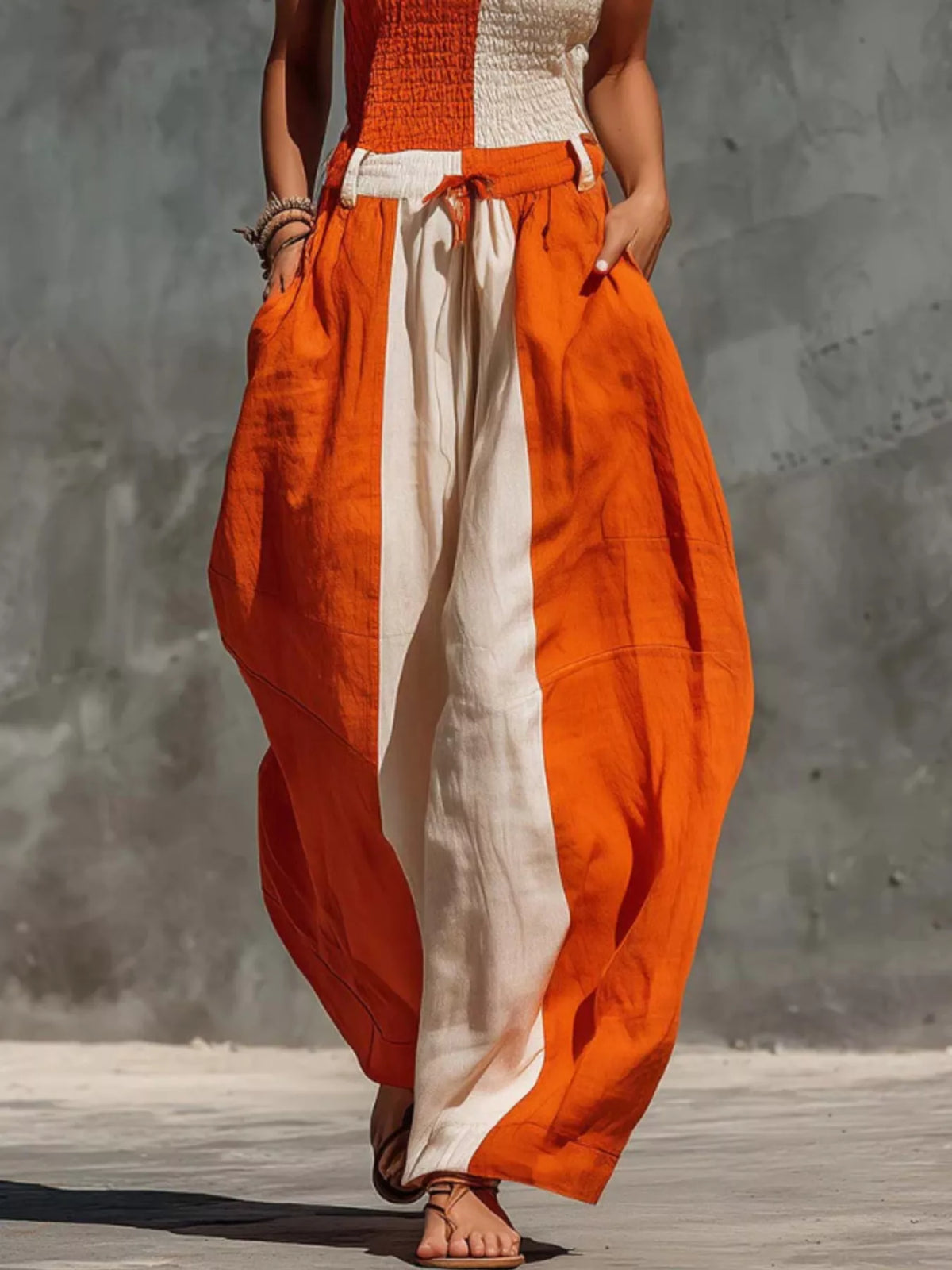 Trendsi Color-Block Strapless Smocked Jumpsuit -