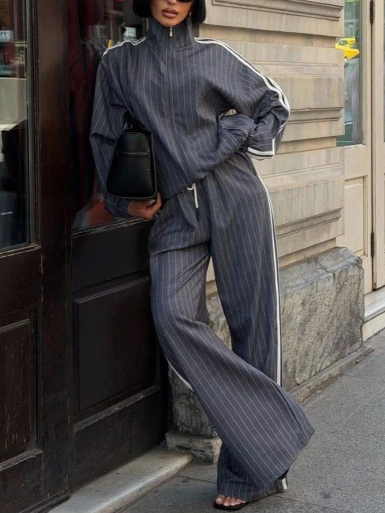 Trendsi Side Stripe Zip Up Jacket and Pants Set -