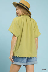 Trendsi Umgee Scalloped Hem Textured Blouse -