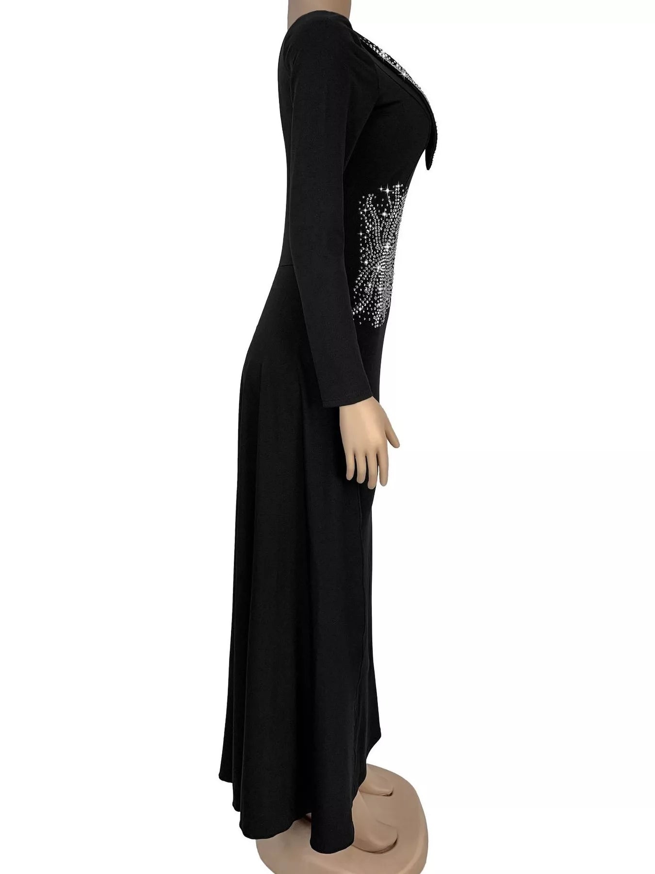 Trendsi Slit Rhinestone One Shoulder Maxi Dress -
