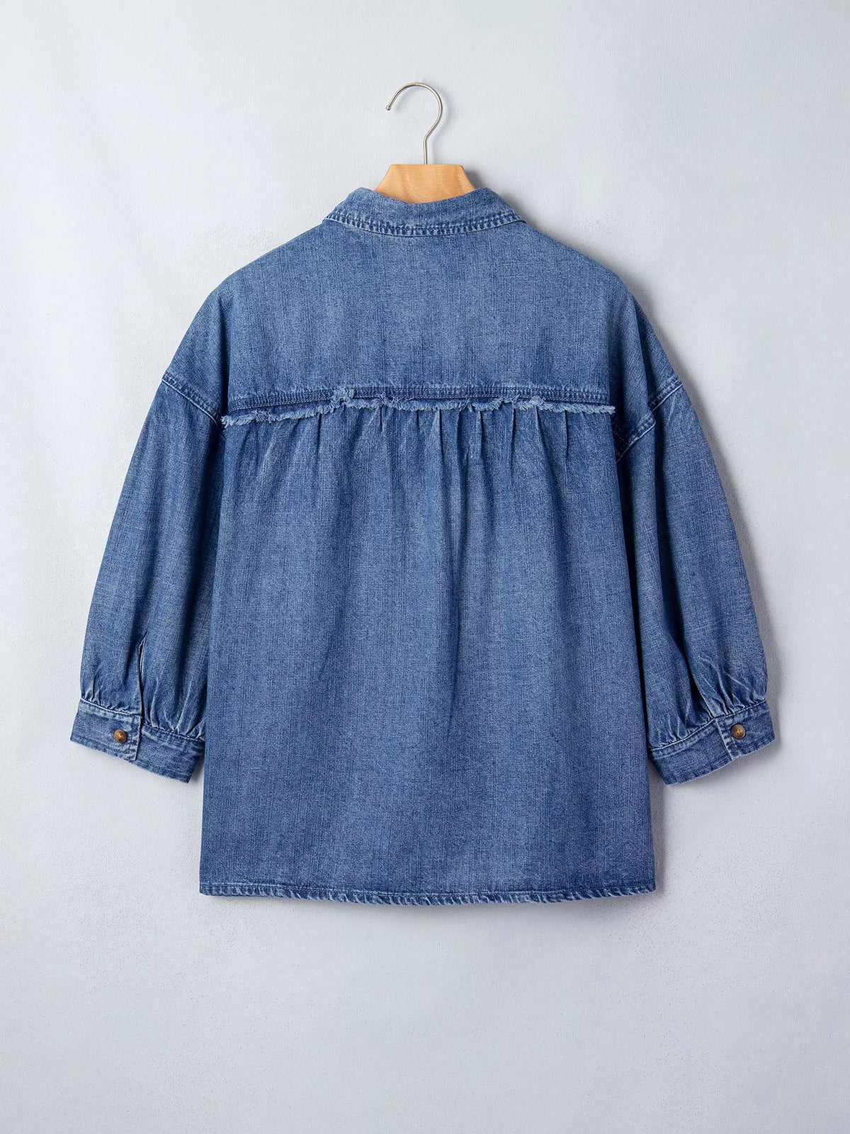 Trendsi Three Quarter Sleeve Button Front Loose Denim Shirt -