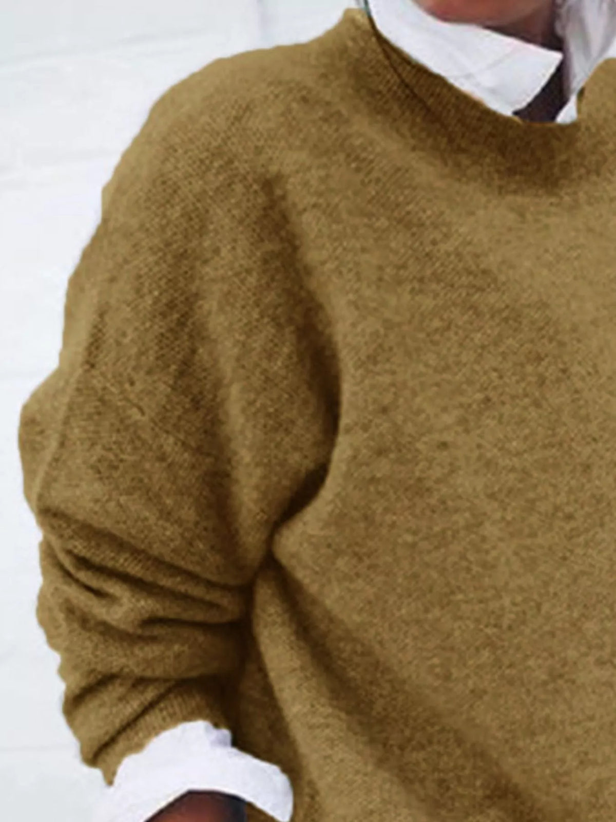 Taupe Round Neck Long Sleeve Sweater detail view