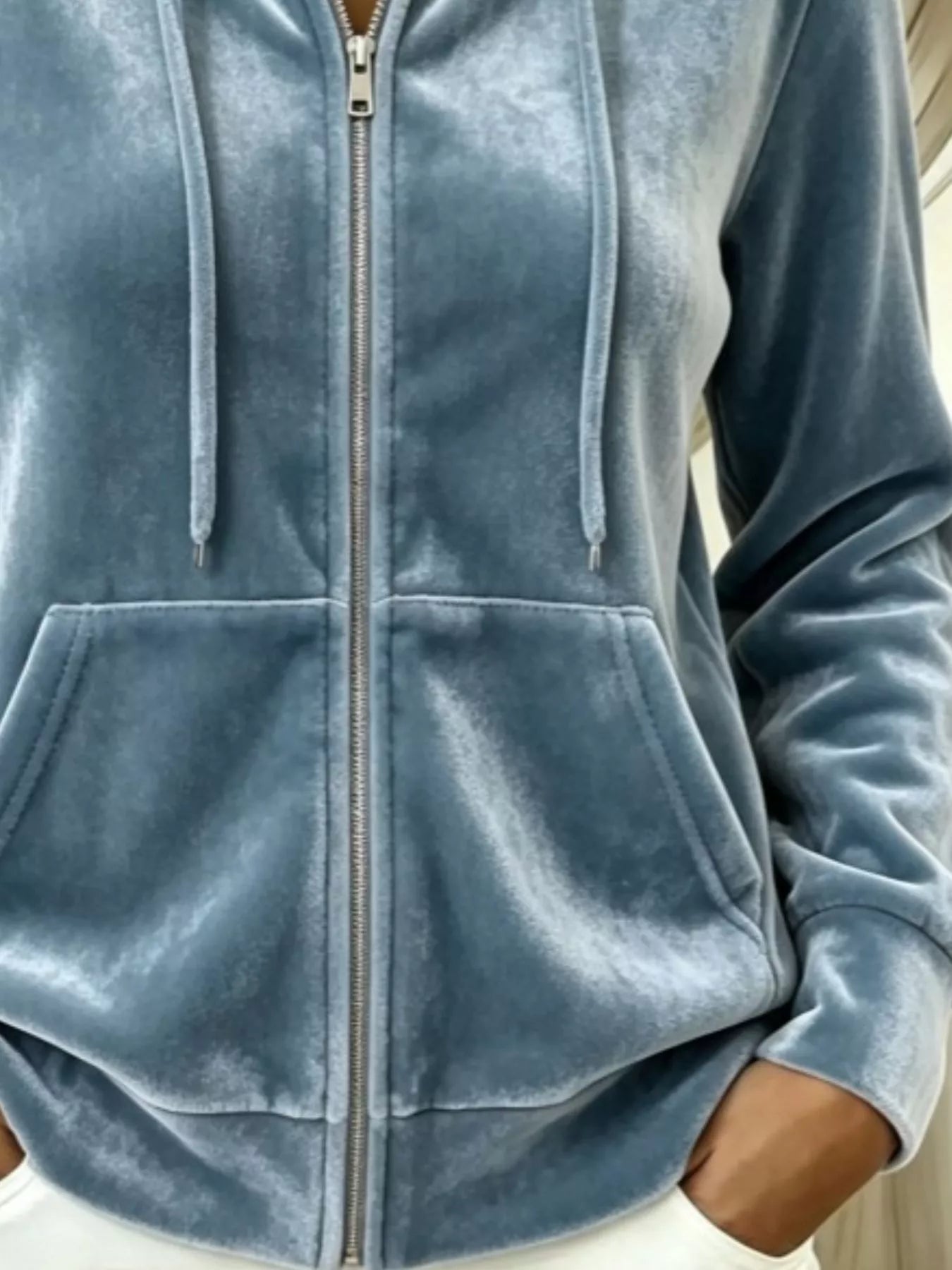 Trendsi Full Size Velvet Zip-Up Hoodie with Drawstring Plus Size -