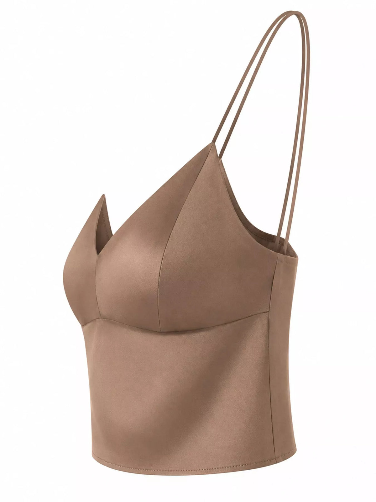 Brown satin v neck cami, side view