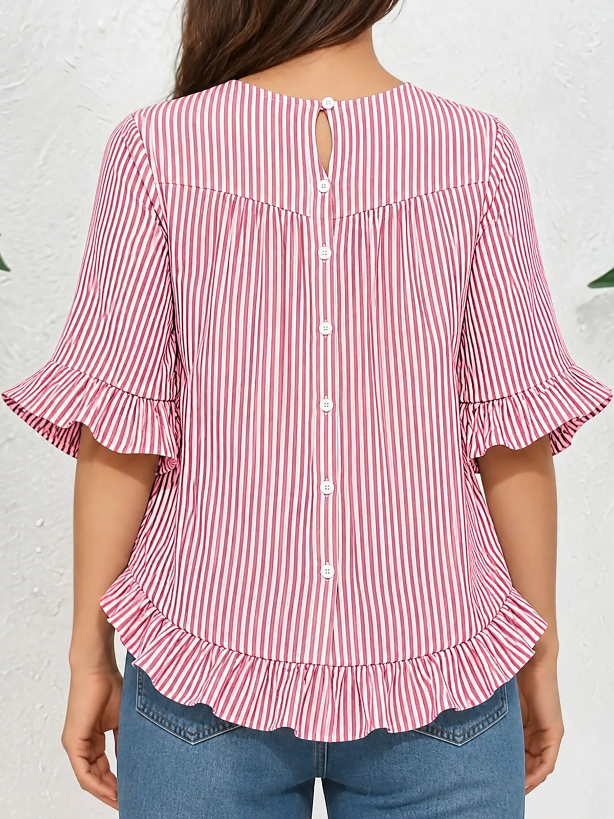 Ruffle Hem Short Sleeve Blouse — back view