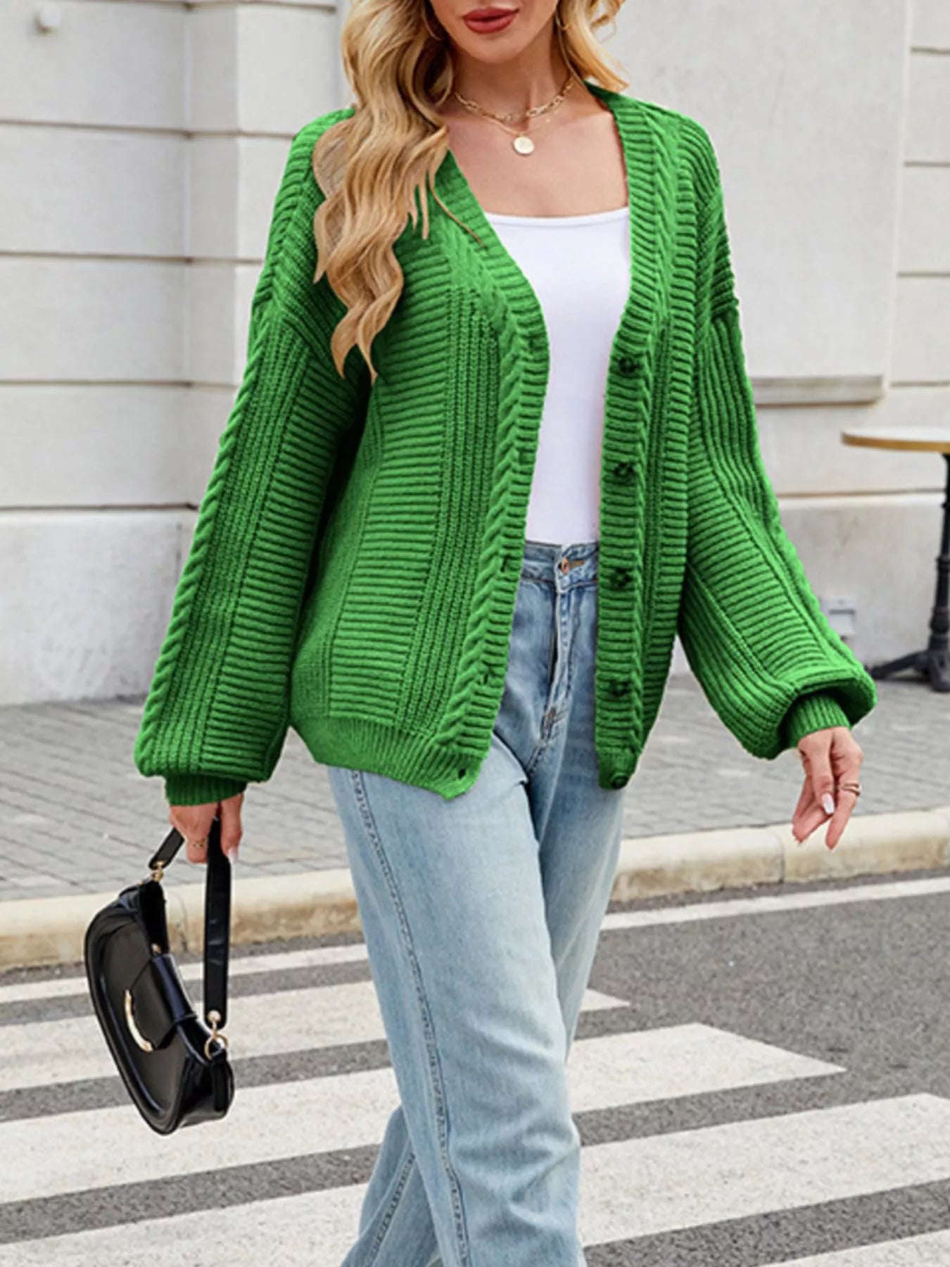 Trendsi Cable Knit Button-Up Cardigan -