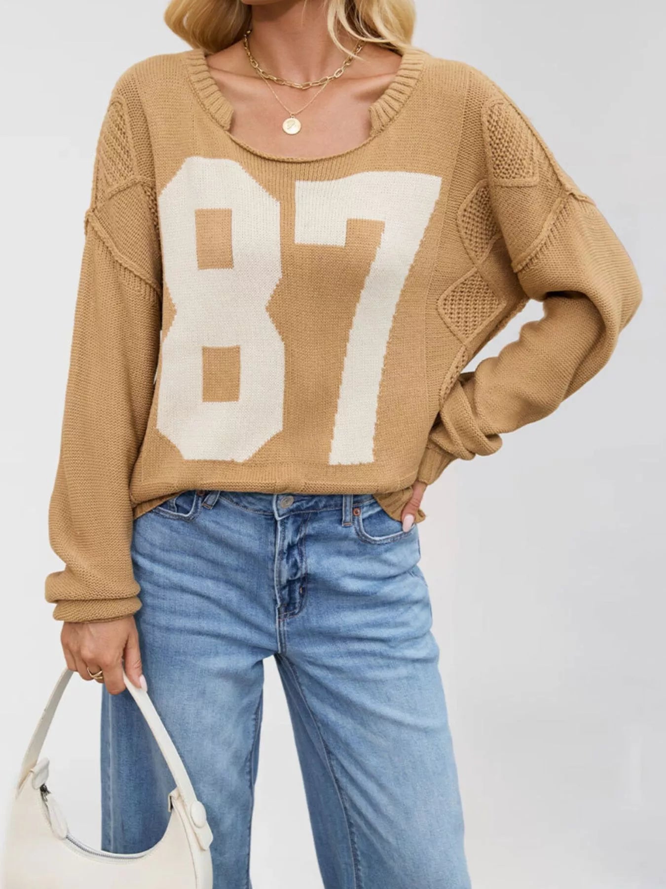 Trendsi 78 Number Cable-Knit Sweater -