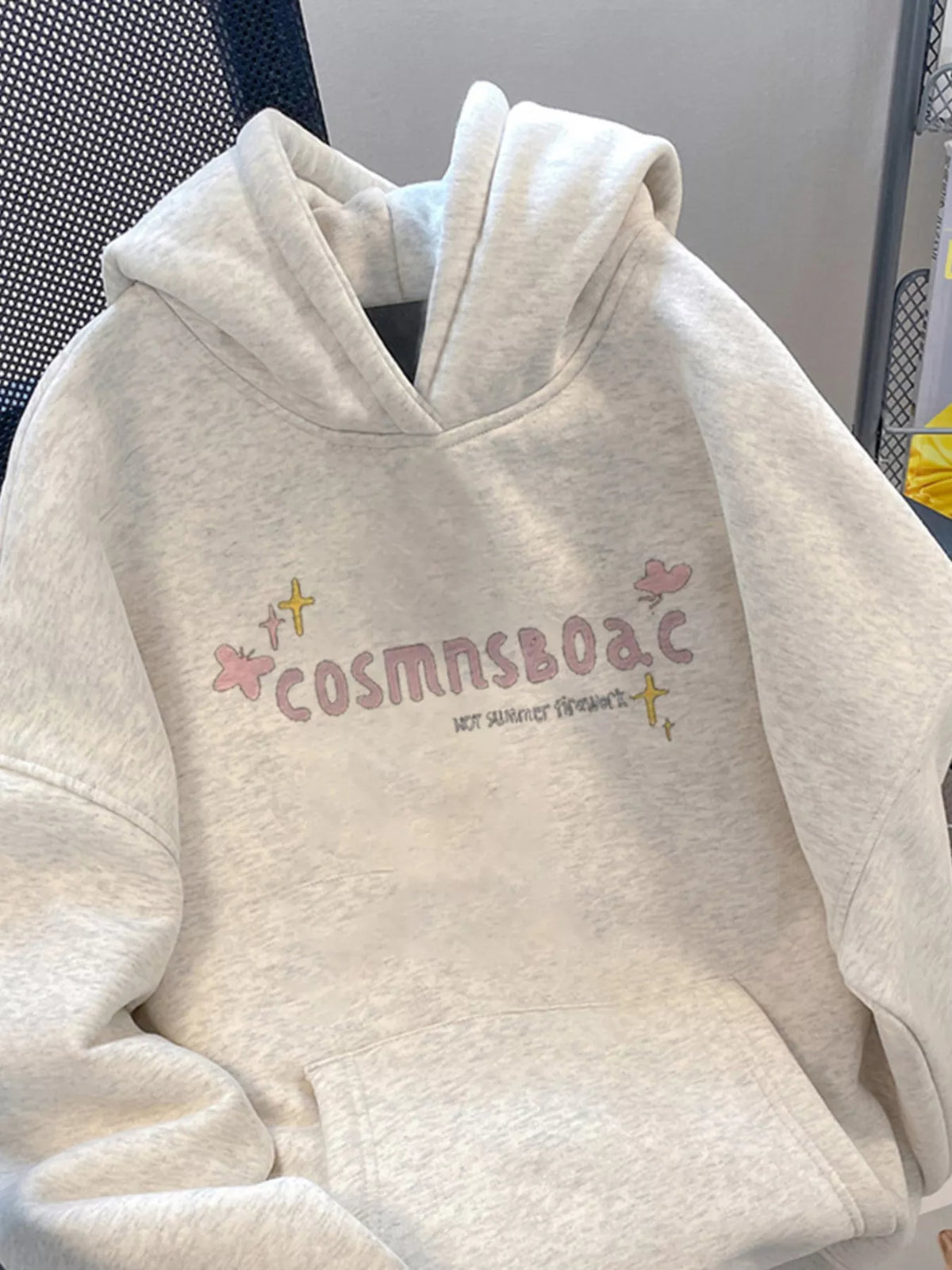 Women's Christmas Tree Fireworks Graphic Hoodie in Gray, alternate view