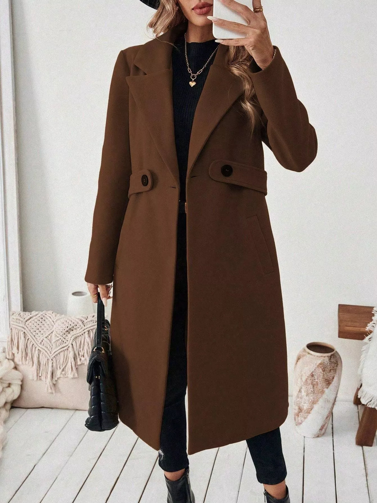 Trendsi Single-Button Longline Coat -