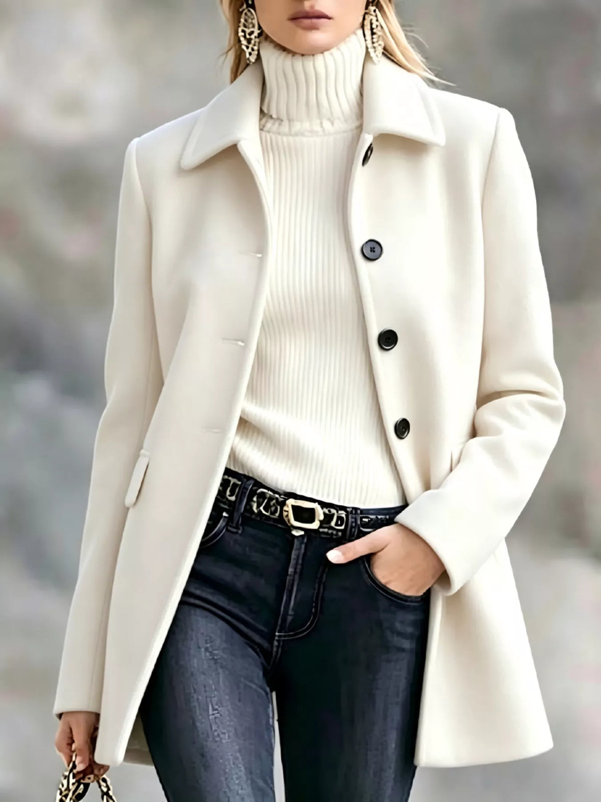 White button-up collared neck coat