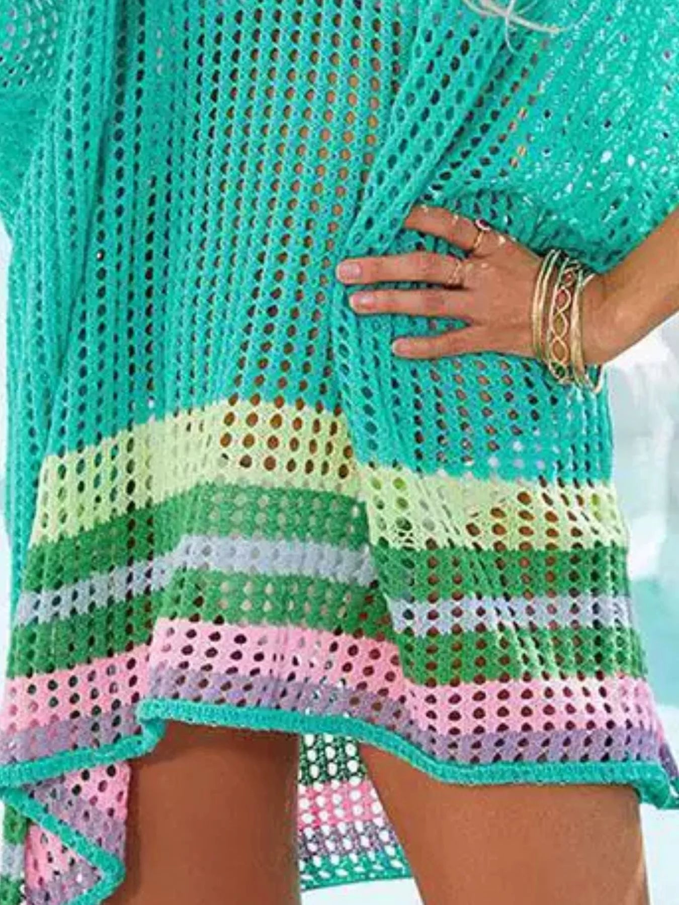 Trendsi Crochet Rainbow Trim Cover-Up Dress -