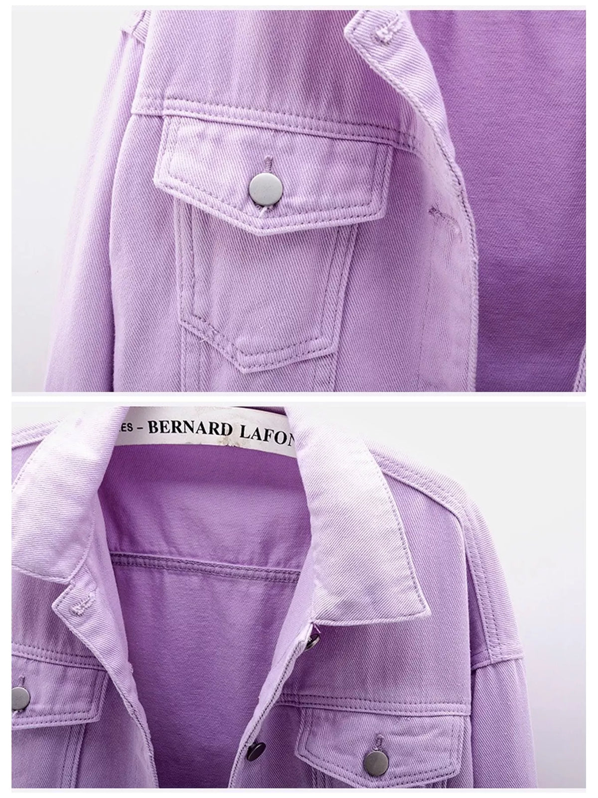 Button-Down Classic Cropped Denim Jacket — construction details