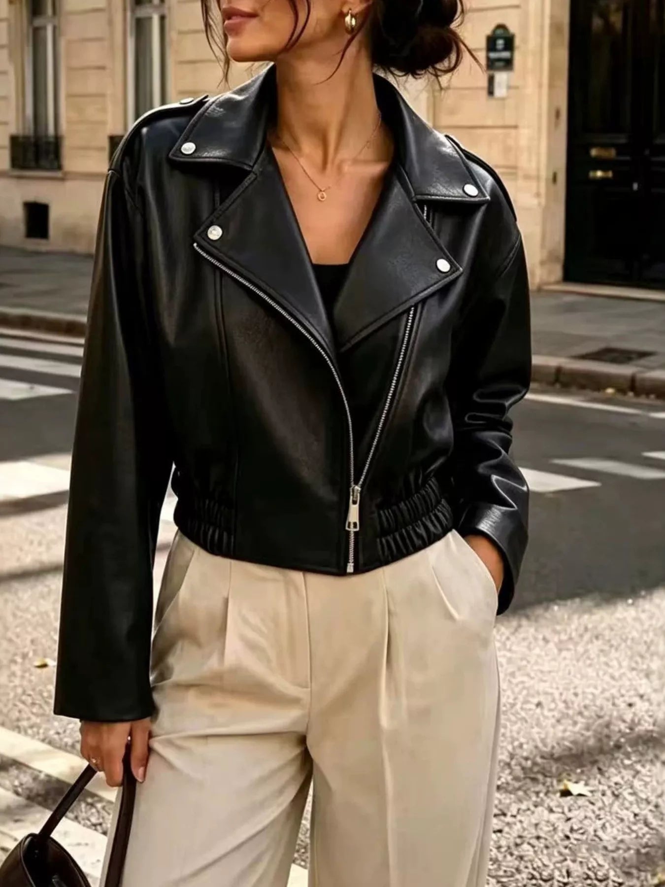 Trendsi Faux Leather Zip Up Jacket -