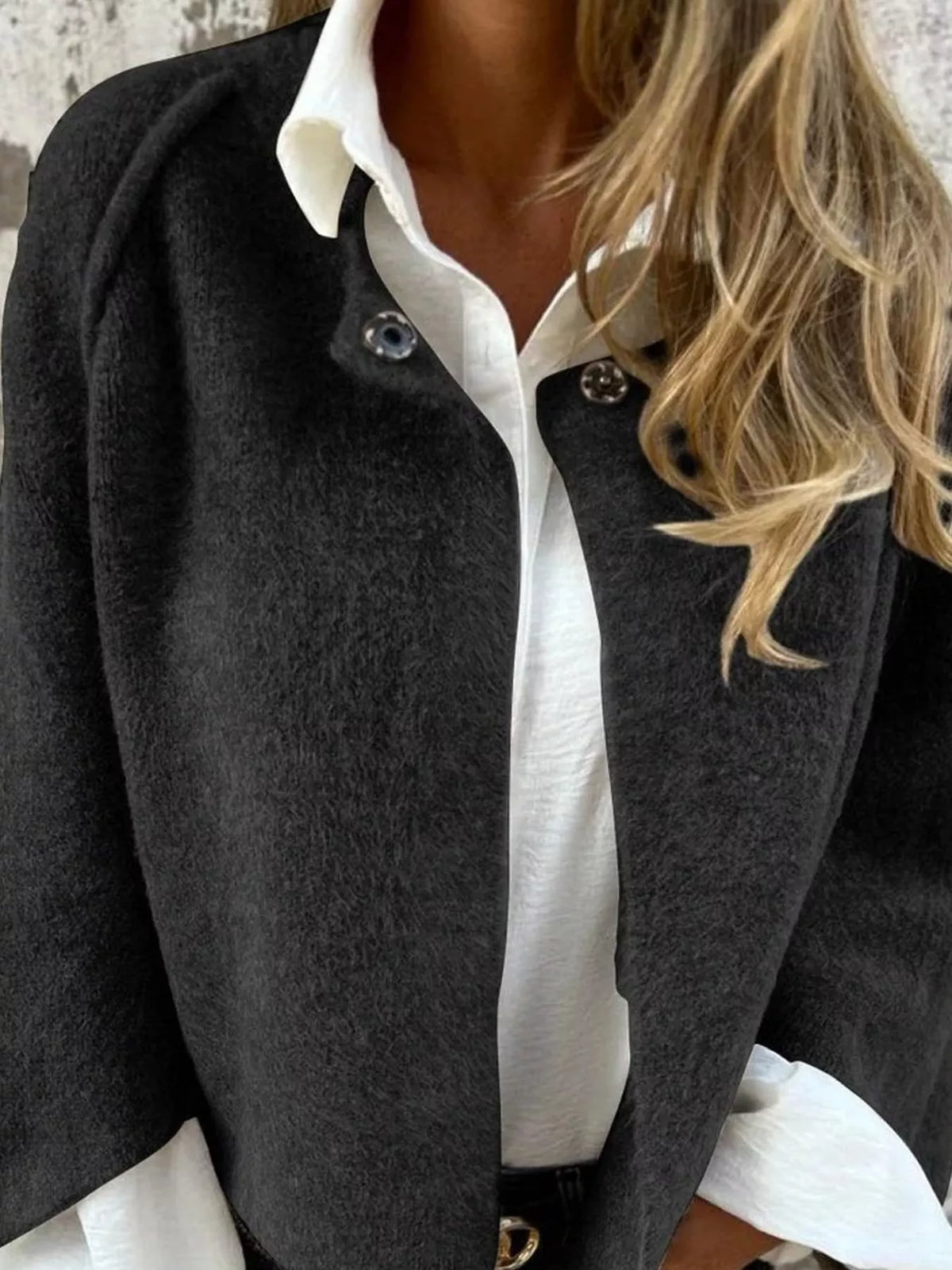 Fuzzy Texture Open-Front Cropped Jacket — construction details
