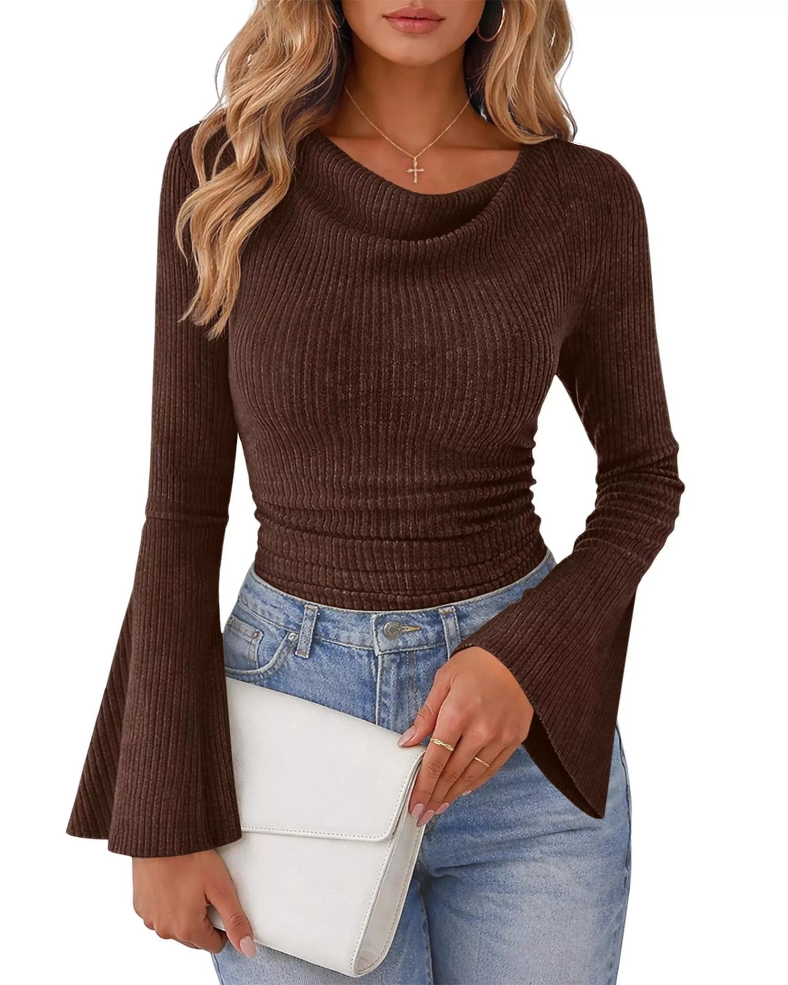 Trendsi Ribbed Bell Sleeve T-Shirt -