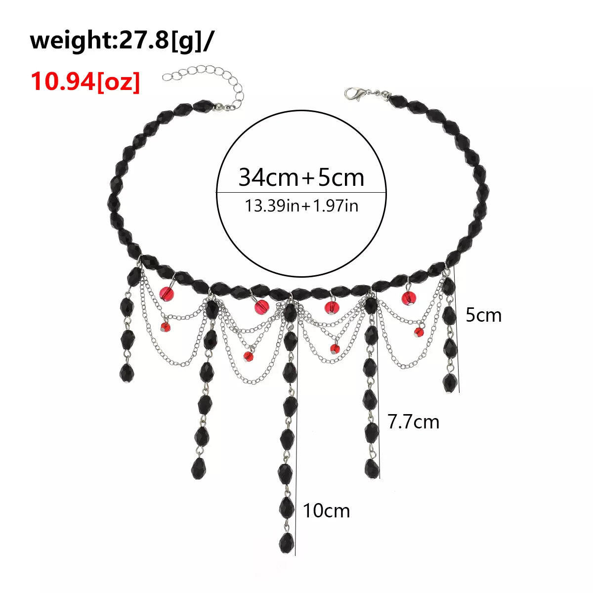 Trendsi Gothic Beaded Tassel Choker Necklace -