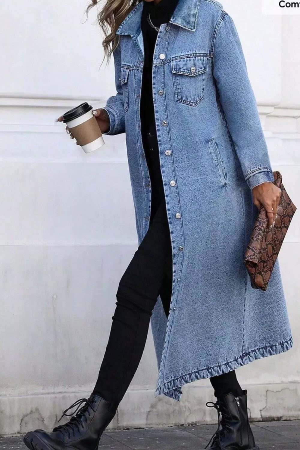 Trendsi Longline Button-Front Denim Jacket -